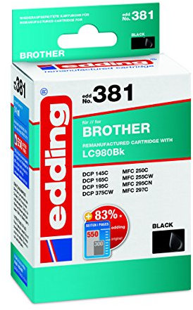 edding Druckerpatrone EDD-381 - Einzelpatrone - Schwarz - 14 ml - Reichweite 550 Seiten - Ersetzt Brother LC980BK, Standard