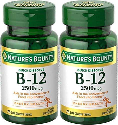 Natures Bounty Vitamin B-12, Quick Dissolve, 2500 mcg, Natural Cherry Flavor 75 ct (2 Pack)