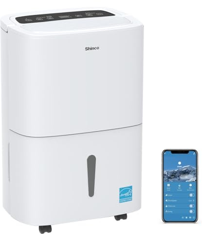 Shinco 6,000 Sq.Ft Energy Star Dehumidifier with WIFI, Ideal for Large Rooms and Home Basements, Efficient Moisture Removal with Adjustable Humidity Control, 1.32 Gallons Water Tank
