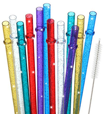 48 Pajitas de Plástico con Banderas de Team Bride Accesorios de Pajitas Reutilizables Gruesas sin BPA Coloridas Brillantes (Dorado, Azul Oscuro, Morado, Rojo, Blanco, Verde)