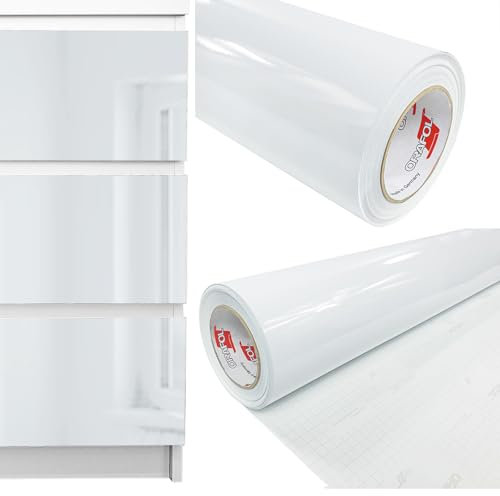 DecoMeister Möbelfolie selbstklebend 100x500 cm | Einfarbig Klebefolie für Möbel | Klebefolie Möbel - einfache Anwendung, ideal für die Renovierung von Küche oder Bad | Möbelfolie | Weiß Hochglanz