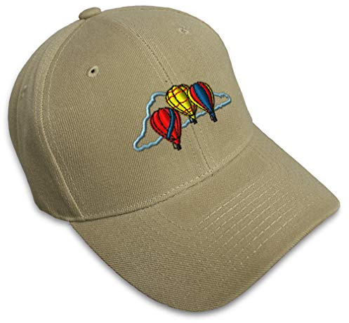 Baseball Cap Balloons on Sky Embroidery Cars & Transportation Hot Air Ballooning Acrylic Hats for Men Women Strap Closure Khaki Design Only