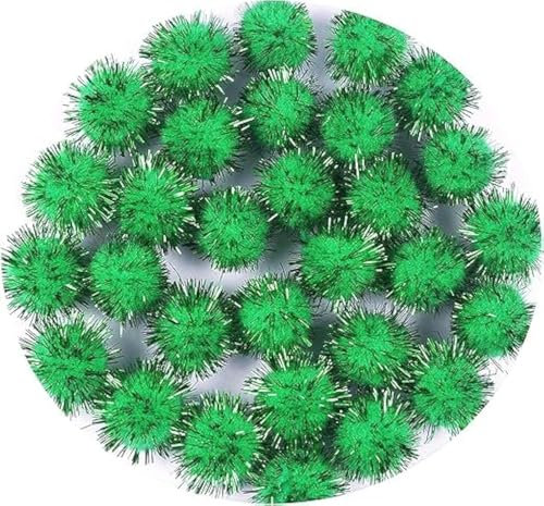 Perlin Plush Pompons mit Grün Glitzer, Rund Pompon, Grün Farbe Set 15mm Bommel Nähen Tilda Basteln Borte bälle Flauschigen Plüsch Bälle für Lustige DIY Kreative Handwerk 100 Stk