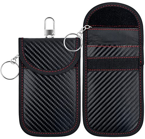 2 Stück Keyless Go Schutz Autoschlüssel, Signalblockiertasche, Faraday Tasche für Autoschlüssel, Signalblockiertasche Autoschlüssel mit Hakensicherungskette