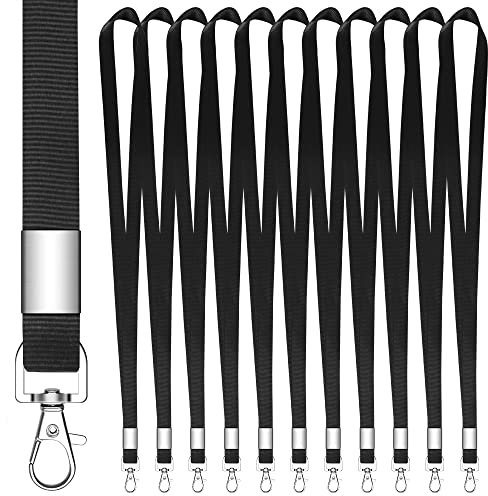 hoinya 12 Stück Schlüsselband Lanyard Schwarz Schlüsselbänder Nylon Umhängeband mit Metall Swivel Karabinerhaken Haken für Schlüssel, Handy, Brieftaschen und Ausweishalter