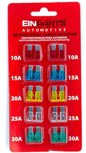 EinParts EPFUSE01 Lot de 10 fusibles automobiles standard (10 A 15 A 20 A 25 A 30 A)