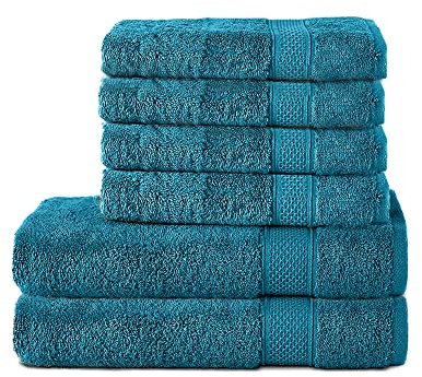 Komfortec 6er Handtuch Set aus 100% Baumwolle, 2er Badetücher 70x140 cm und 4er Handtücher 50x100 cm, Frottee, Weich, Türkis