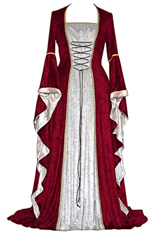 Feynman Robe rétro médiévale pour femme - À manches trompette - Style victorien, Renaissance, gothique - Costume de carnaval, de princesse - Pour les fêtes, Halloween