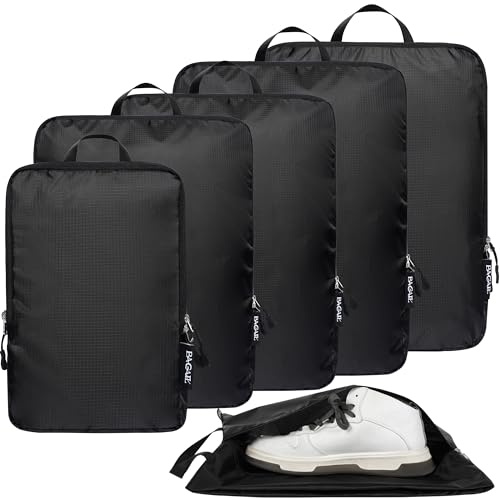 BAGAIL 6 Set Ultralight Compression Packing Cubes Packing Organizer for Travel Accessories Luggage Suitcase Backpack(70D Black)