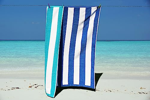 Beach Towels for Adults Large Size perfect fit for sun lounger towel Soft velour cotton with quick dry terrytowel reverse Couple beach towel sets mix & match for family pool towel (BLUE STRIPE)