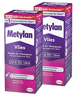 Metylan Vlies, Tapetenkleister für Vliestapeten mit glatter oder strukturierter Rückseite, einfach zu verwendender Tapetenkleister, Kleister mit hoher Ergiebigkeit, 2x180g