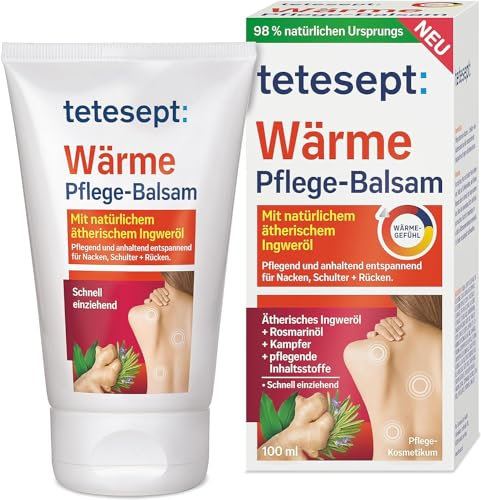tetesept Wärme Pflege-Balsam – 1 x 100 ml Tube – Pflegende Wärmesalbe entspannt anhaltend Nacken, Schulter und Rücken – Mit natürlichen ätherischen Ölen aus Ingwer und Rosmarin