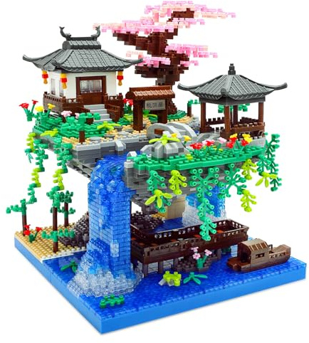 Seyaom Light-Up Peach Blossom Pond Micro Mini Bricks Kit, Chinese Architecture Cherry Bonsai Tree Building Set for Adults, Boys, Girls 14+,(2705 Pcs)