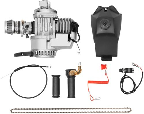 awolsrgiop 49CC 2-Takt Motor, Mini Dirtbike Motor Einzelzylinder Mini-Motor Lufterzwungene Kühlung Rennmotor mit Kraftstofftank, Dirt Bike Cross Pocketbike ATV Quad Getriebe Vergaser