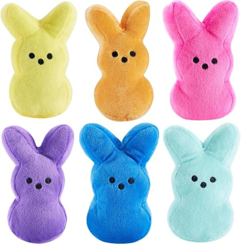 PERUKOYO 6PCS Easter Bunny Plush Toys,Easter Basket Stuffers Toys for Kids,Cute Easter Bunny Stuffed Animals Bulk Plushie,Easter Egg Fillers Party Favors Gift for Girls Boys