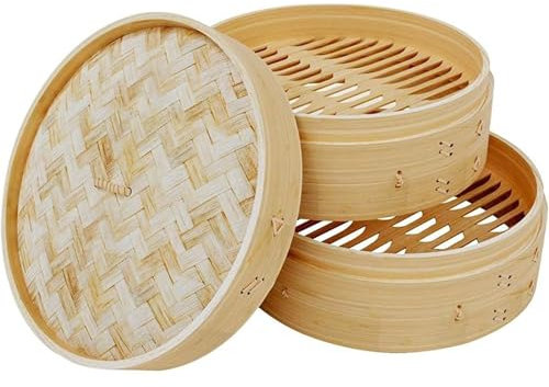 Cuiseur Vapeur En Bambou À 2 Niveaux, Plateau De Panier À Vapeur, Doublure De Cuiseur Vapeur Réutilisable Pour Boulettes, Légumes, Poisson, Petits Pains De Riz, Gain De Temps De Cuisson (A 30 Cm)