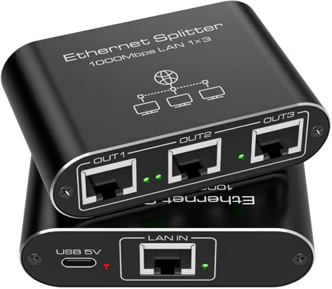 PVBCTCSID Splitter Ethernet 1 a 3 1000Mbps Splitter Internet Splitter di Rete ad Alta Velocità Router Switch Compatibile con Cavo Cat5/5e/6/7/8