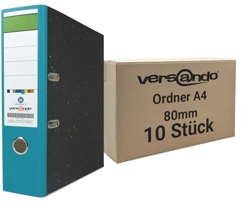 versando 10x breiter Premium Ordner DIN A4 Rücken 8cm Aktenordner Ringordner - Blauer Engel zertifiziert - türkis