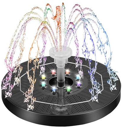 Kasanni Solar Springbrunnen FüR AußEn 3w Solar Brunnen Aussen Solar Springbrunnen FüR Teich Schweben Solarbrunnen FüR Draussen Mit Licht Mit 6 DüSen Geeignet FüR GäRten, VogelbäDer, Teiche