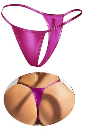 ohyeahlady Women Shiny G-strings Sexy Micro Thongs T-back Tangas Panties | Soft Faux Leather, Liquid Metal Finish, Low Rise Hipster Panties, Plus Size Underwear, Rave Festival Clubwear,No-Show,Comfort