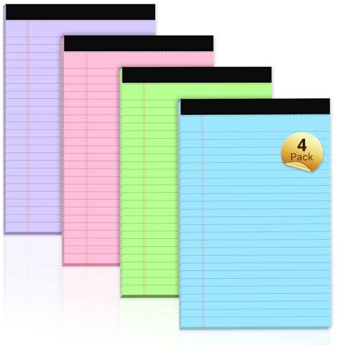 Legal Pads 5x8 Colored Note Pads, 4 Pack College Ruled Notepads 5x8 Lined Paper, Colored Notebook Paper Writing Pads 30 Sheets per Colored Paper Small Legal Pads 5x8 for Home Office School Supplies