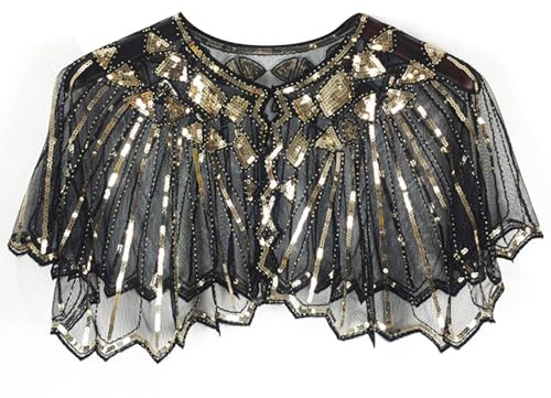 Vxcbad 1920-tals damomslag, stola för aftonklänning, retro halsduk för bröllopsfest, brudhalsduk för Gatsby-kostym tillbehör, silver, Durchschnittsgröße