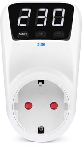 Junterone Protège-Prise à Tension D'Affichage LED AC 230V, Prise de Protection de Puissance Réglable 16A avec Fonction de Réinitialisation Automatique, Fiche EU