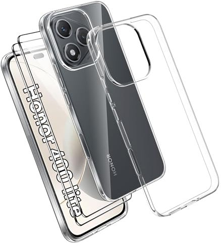 Effcotuo Funda para Honor 400 Lite Cover con 2 Protector de Pantalla Cristal Templado Case Transparente Protectora de Silicona TPU Funda