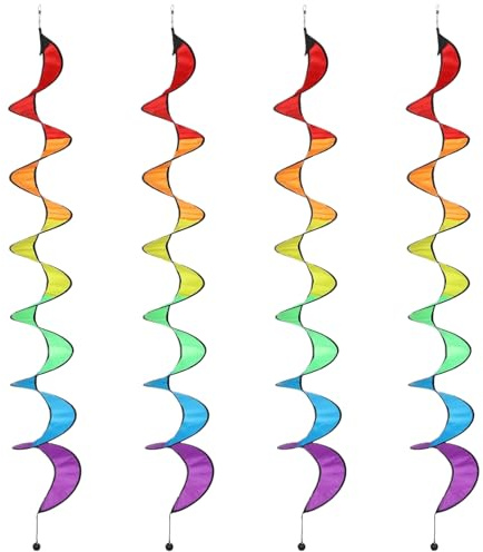 Set di 4 girandole a vento arcobaleno, 150 cm, decorazione spaventapasseri per uccelli, ideale per cortile, paesaggistica, giardini, patio, balcone, parchi giochi per bambini