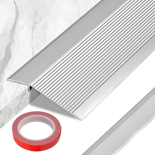 Perfil de transición de suelo de aluminio LOMUG para compensación de altura de 8 a 40 mm, ideal para umbrales de puertas, rampas, baldosas y laminados (plata mate, 0,9 m x 100 mm)