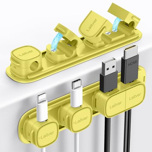Cable Clips Holders - Laitver 6 Pack [Magnetic Buckle 1s Open/Lock] Cable Tidy Cord Organiser Management, No-Residue Strong Adhesive Desk Wire Charging Cords Keeper for Home, Office- Emerald Green