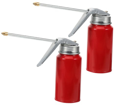 Luxshiny 2pcs Manual Oil Pump Can with Nozzle 200ml Metal Oil Bottle for Motorcycle and Engine Lubrication High Pressure Red