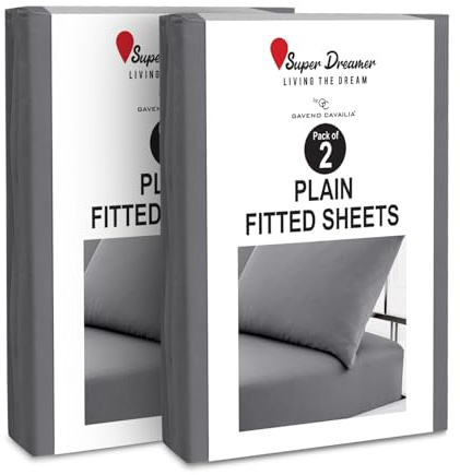 GC GAVENO CAVAILIA 2 Pack Fitted Sheet Single - Deep Pocket 25cm - Microfiber Bed Sheet (91x190 cm) - Wrinkle & Fade Resistant - Elastic Corners - Breathable & Easycare Bottom Sheet - Charcoal