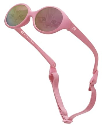 Dodoho Age 0–2 Polarized Baby & Toddler Sunglasses UV400 Protection for Boys, Girls - Adjustable Strap, Flexible, Lightweight, Durable, BPA-Free Frame, Travel, Stroller Walks Essentials (Matt Pink)
