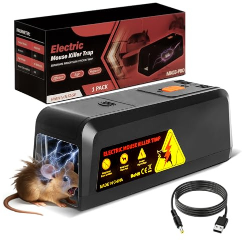 Elektrisk råttfälla, elektrisk musfälla 2800 V, högspänning – stor inloppsdesign för råttor och möss, dödar råttor omedelbart och smärtfritt, återanvändbart, hygieniskt, perfekt för inomhus utomhus