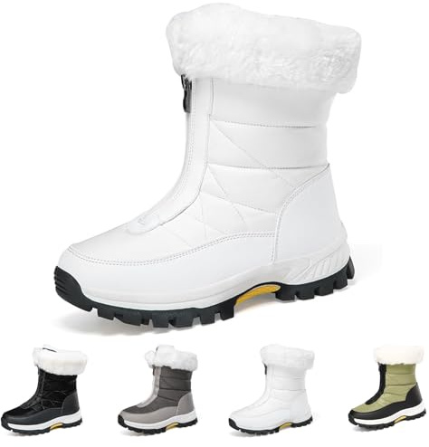 Generisch Botas de invierno para mujer, resistentes al agua, cálidas, botines de invierno al aire libre, profundidad de nieve forrada, cremallera corta, botas antideslizantes, planas, Blanco A., 39 EU