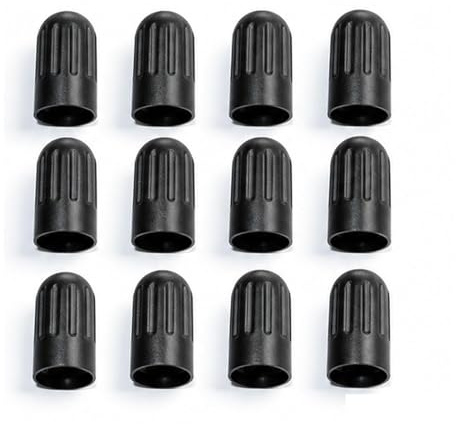 QIHAWN 12Pcs TPMS Tyre Valve Stem Caps, Black Universal Fit for Cars Trucks | Durable plastic construction, leak-proof rubber gasket, fits TR20008 TPMS valves, 12 pack, for cars trucks bikes motorcycles