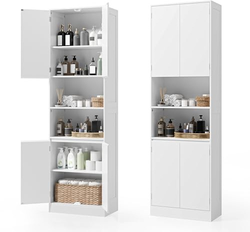 Xbro Mobile bagno 190×30×57 cm, contenitore bagno con ripiani regolabili, cassetti e vani aperti, armadio alto versatile per bagno, cucina e soggiorno, montaggio semplice, bianco