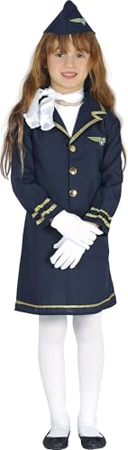 FIESTAS GUIRCA | Costume da Hostess Bambina (3-4 Anni) - Vestito e Cappello - Costumi da Pilota e Aviazione per Halloween, Carnevale e Feste in Maschera - Ideale per Bambine - Blu