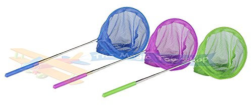 Kids Extendable Fishing Net Butterfy Bug Insect Net Telescopic Handle Garden Toy - Ideal present choice of colours (Blue)