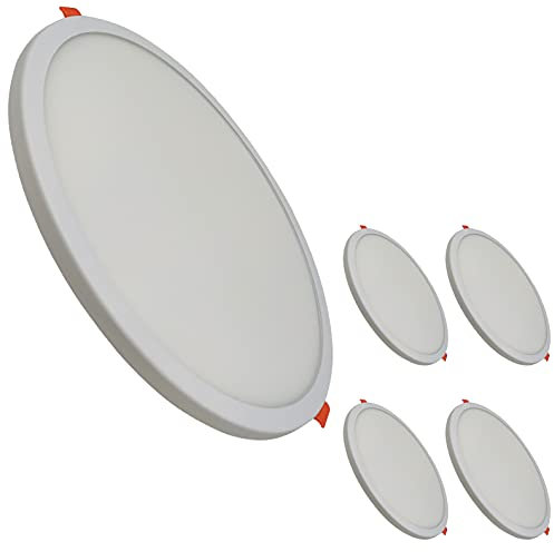 LED ATOMANT Pack 5x Panel LED Redondo Plano 20W Corte Ajustable 50-180mm, Blanco Calido (3000K), 1800 lumenes