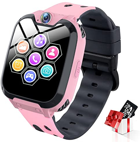 PTHTECHUS Smartwatch Kinder - Kind Uhr Telefon mit 7 Spiel Musik Anruf Kamera Wecke [1 GB Micro SD Enthalten] Touchscreen Kinderuhr für Jungen und Mädchen 3-12 Jahre Geburtstags Geschenke (Rosa)