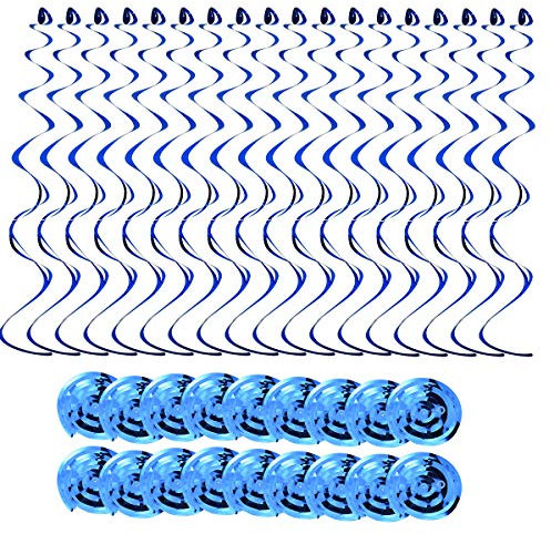 Fodlon 18pcs Serpentinas Cumpleaños Espiral, Decoraciones Techo Forma Remolino, Reutilizables Adornos Colgar Remolino para Baby Shower, Boda, Navidad, Fiesta (Azul)