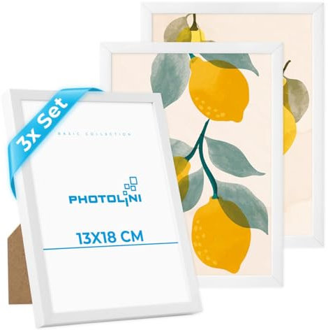 PHOTOLINI - Marco de fotos (13 x 18 cm, blanco, 3 marcos de plástico estrechos, vidrio acrílico, para colocar y colgar con accesorios, para documentos, diplomas, certificados y fotos