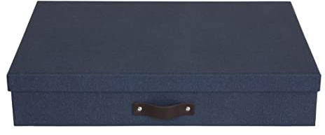 Bigso Box of Sweden Caja archivadora para documentos en formato A3 – Organizador de cartas con tapa y asa – Caja de almacenamiento con tapa de tablero de fibras y papel con aspecto de lino – azul