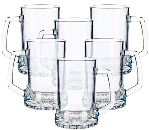 TIENDA EURASIA - Pack de 6 Jarras de Cerveza, Jarra de Cerveza de Cristal Transparente, Jarras de Diseño Clasico, Jarras Lisas de Vidrio (380 ml)