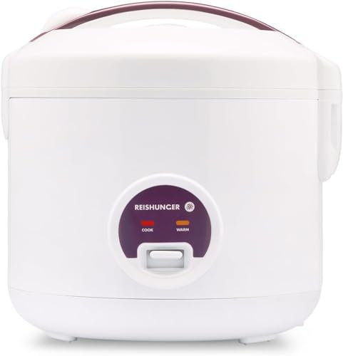 REISHUNGER Reiskocher & Dampfgarer mit Keramikbeschichtung - 1,2L, Weiß - für 1-6 Personen - Schnelle Zubereitung ohne Anbrennen - Mit Warmhaltefunktion inkl. Dämpfeinsatz, Löffel & Messbecher