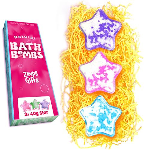 Lot de 3 bombes de bain Star Value de Zimpli Gifts, coffret cadeau de bombes de bain pétillantes pour femmes, kit de spa Fizzies flottant fait à la main, hydratant pour peau sèche