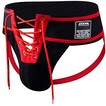 JOCKMAIL Mens Cotton Wide Belt Jockstrap Underwear Jock Straps Male Corset Athletic Supporters Men Sport Underwear (as8, alpha, m, regular, regular, Black&Red)