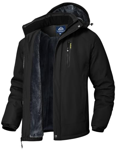 donhobo Herren Skijacke Wasserdicht Winddichte Winterjacke Warme Fleece-Futter Outdoor Übergangsjacke mit Abnehmbarer Kapuze, Schwarz, M